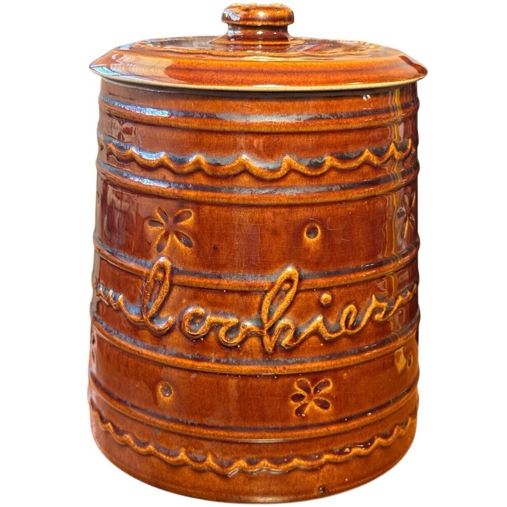 Vintage Marcrest Daisy and Dot Brown Stoneware Cookie Jar 1950s Oven Proof - Picture 9 of 9